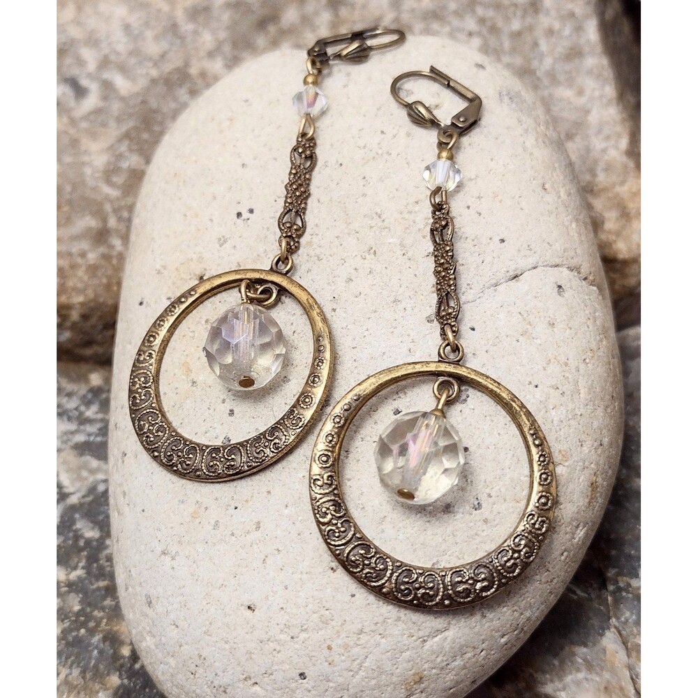 Victorian style Embossed Gold tone Lever back Dangle Earrings